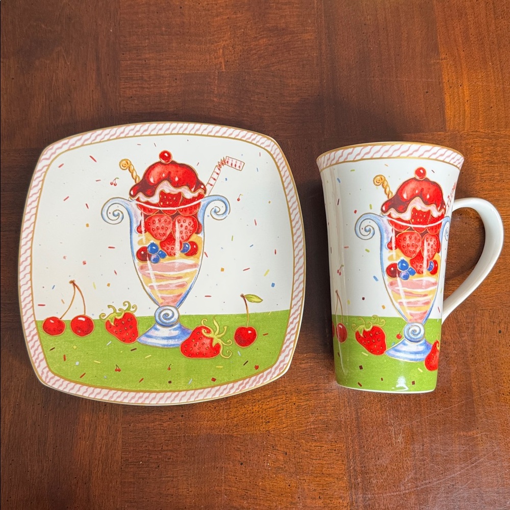 222 Fifth Sweet Confetti 18 oz. Latte Mug Cup with Matching Dessert Dish Plate